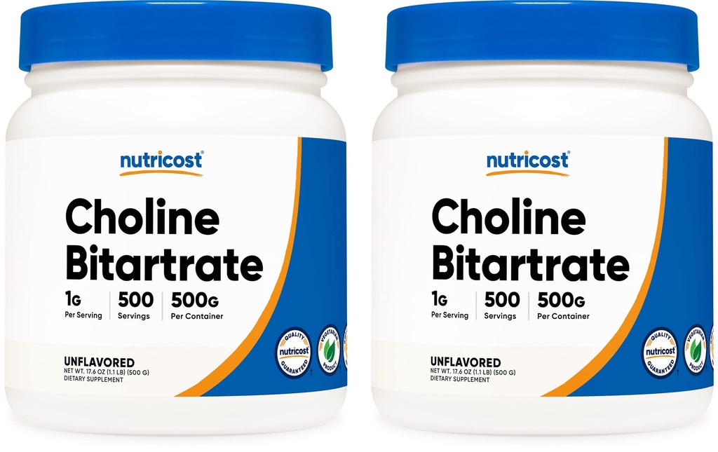 Nutricost Pure Choline Bitartrate Powder 500G (2 Botellas)