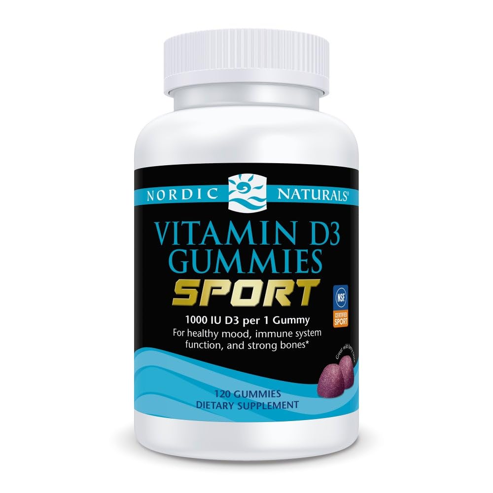 Naturales nórdicos Vitamina D3 Gummies Deporte, Berry salvaje - 120 Gummies - 1000 UI Vitamina D3 - NSF Certificado - Huesos saludables, Mood &amp; Immune System Función - No GMO - 120 Servimientos