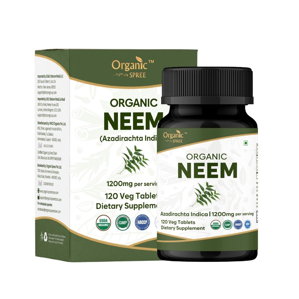 Neem 120 Tablets ← Azadirachta Indica (Neem) ← USDA Organic Certified Silencio Healthy Skin and Detox ← Dietary Supplement - 120tab