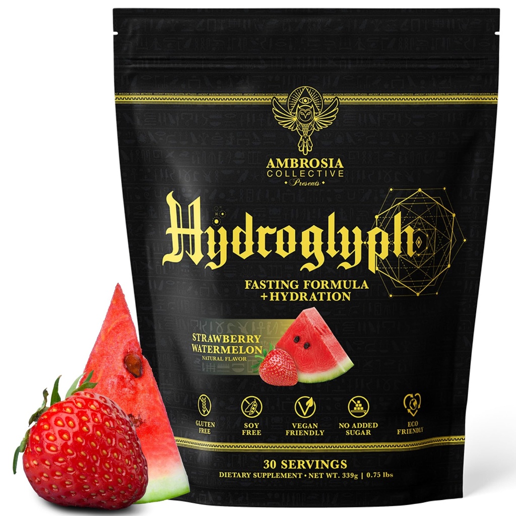 Ambrosia Hydroglyph Intraworkout Fórmula w/BCAA + EAA + Electrolytes Hidration Powder para proteger el músculo magro, 0g Sugar Fasting Hydration Drink Mix, Made w/Coconut Water (Strawberry Watermelon)