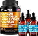 4-in-1 Liquid Biotin Collagen Keratin Saw Palmetto Drops (2 fl oz - 3 Pack) & 5-in-1 Ceylon Cinnamon w Turmeric " Ginseng Root (120ct) Bundle - Hair, Skin, Nails, " Immune Support Supplement