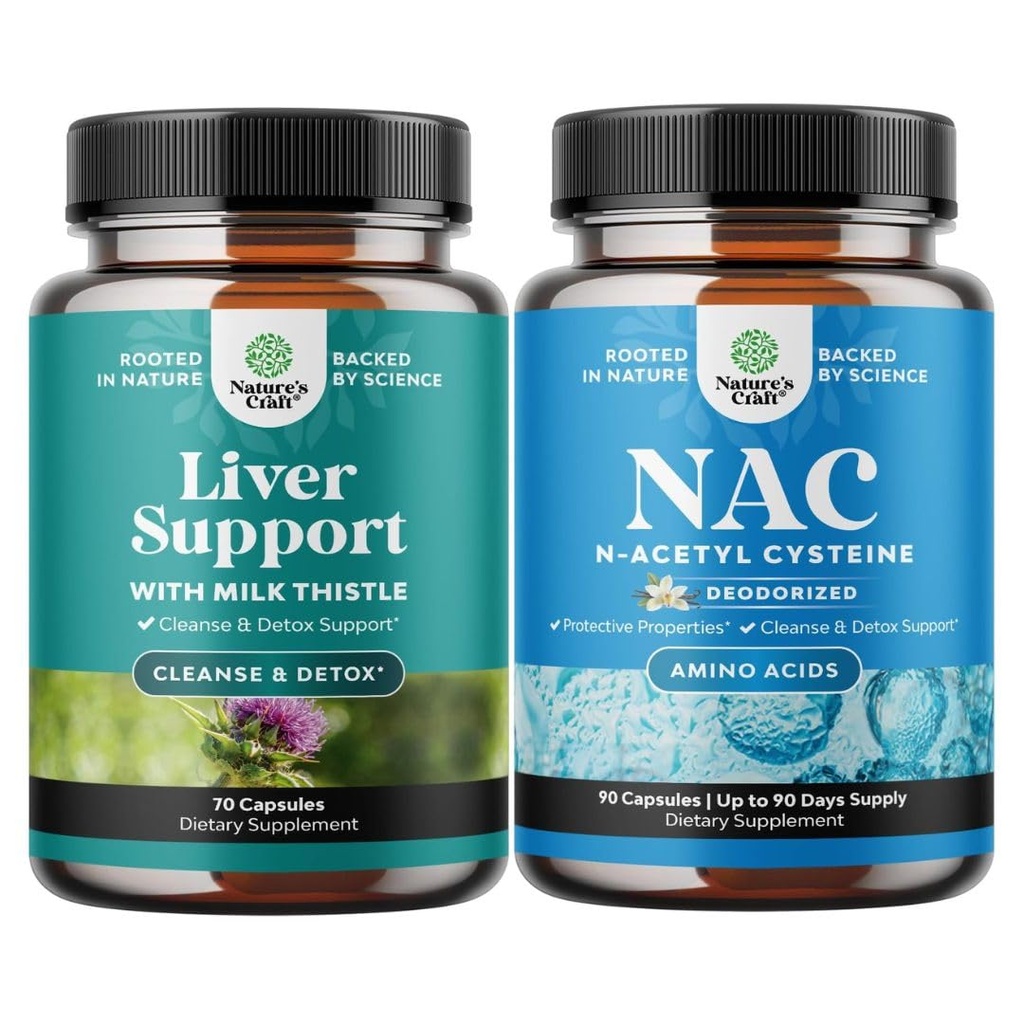 Bundle of Liver Cleanse Detox " Repair Formula and NAC Supplement N-Acetyl Cysteine 600mg - Herbal Liver Support Supplement with Milk Thistle - High Absorption NAC 600 mg Capsules Glutathione
