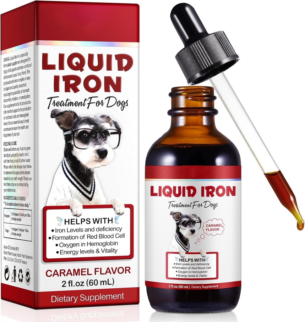 Suplementos de hierro líquido para perros, hierro liquiI con vitamina C y B12,Apoyos Anemia, bajos niveles de ensueño y letargo, promueve la salud sanguínea, ayuda con la formación de células rojas de sangre