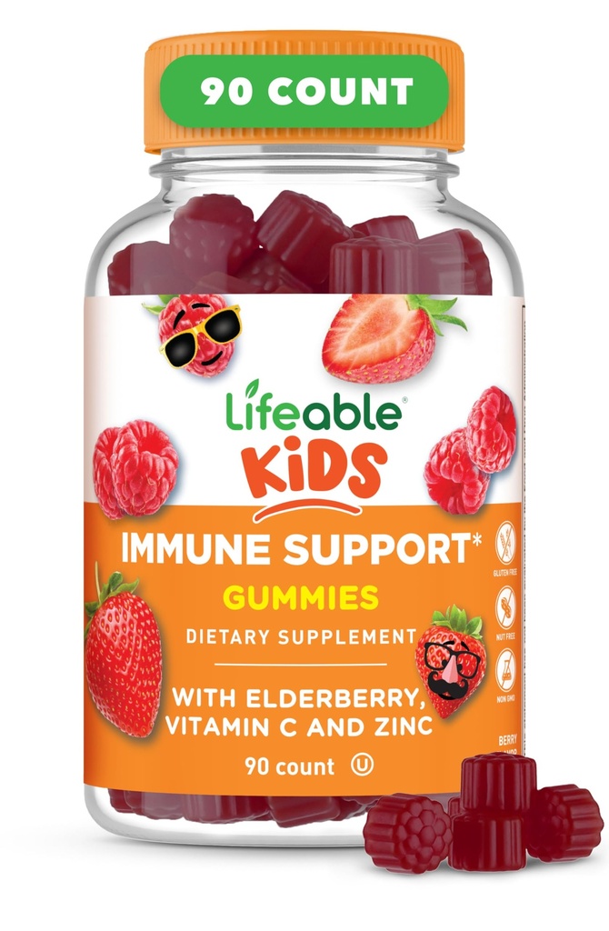 Lifeable Kids Immune Support Gummies ← Elderberry Vitamin C y Zinc ¦ Great Tasting Immune Support Supplement Elderberry Gummies for Kids ← Kids Elderberry Gummies for Boys, Girls  durable 90 Gummies