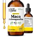 Wild & Organic Maca Ashwagandha gotas para hombres y mujeres - Peruano Maca Root y Ashwagandha Tincture para soporte general - Vegan, Azúcar &amp; Alcohol-Free Extract Suplemento - 2 fl oz