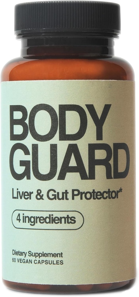 Bodyguard Liver Detox & Gut Health, Setria® Liposmal Glutathione 250mg, Master Antioxidant, Post-Celebration Formula, Red Flush Support, Vegan, Gluten Free, Made in USA, 4 Ingredientes, 60 cápsulas