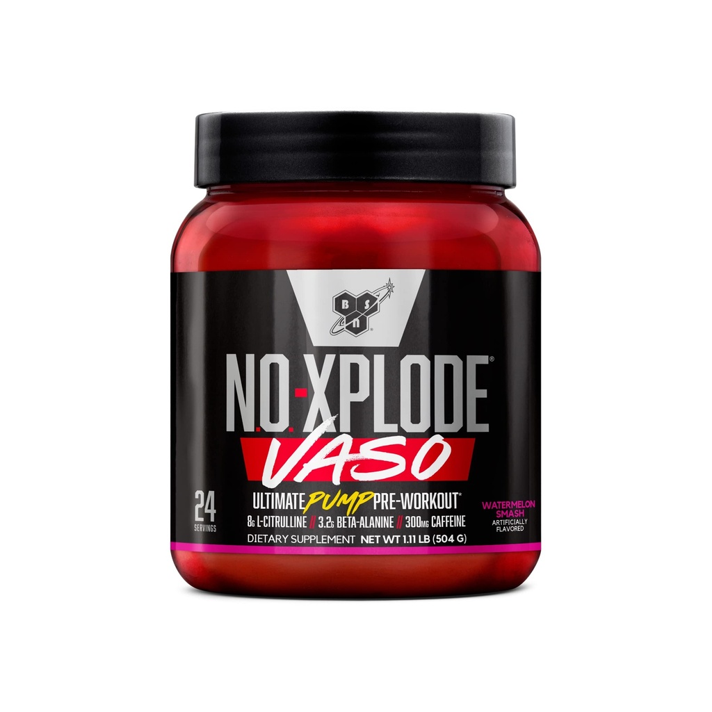BSN N.O.-XPLODE Vaso Pre Workout Powder con 8g de L-Citrulline y 3.2g Beta-Alanine y Energía, Sabor: Watermelon Smash, 24 Servings