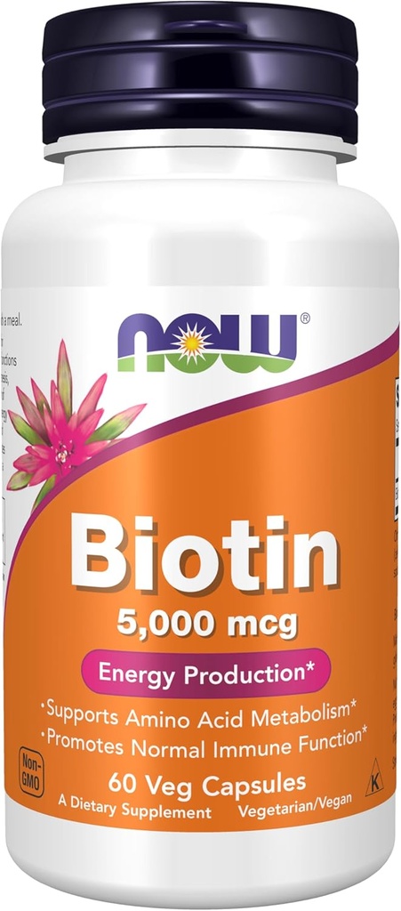 AHORA Suplementos Alimentarios, Biotina 5,000 mcg, Metabolismo Aminoácidos*, Producción Energética*, 60 cápsulas Veg