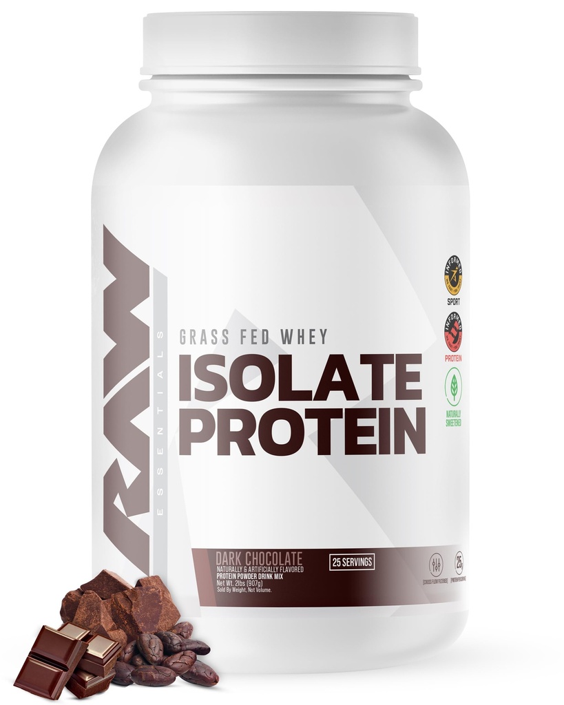 RAW Whey Isolate Protein Powder, Chocolate oscuro - 100% Grass-Fed Sports Nutrition Whey Protein Powder for Muscle Growth & Recovery - Low-Fat, Low Carb, Naturally Flavored & Sweetened - 25 Servings