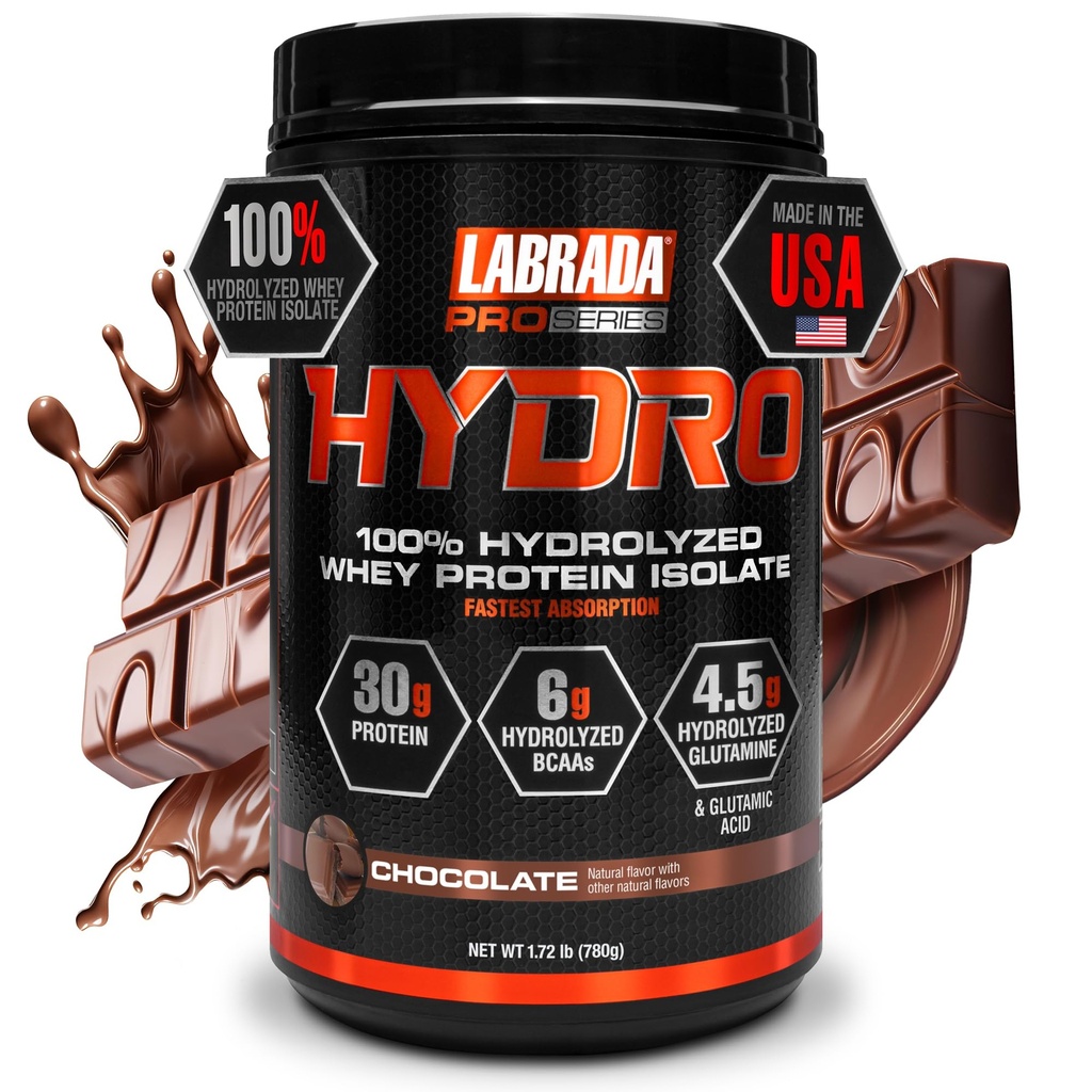 LABRADA Hydro 100% Puro Hidrolyzed Whey Protein Isolate Powder, Lactose Free, Fastest Digesting, Instant Mixing,Delicious Taste 20 Servings(Chocolate)