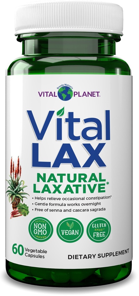 Vital Planet - Vital Lax Natural Laxative Cleanse Supplement for Occasional Constipation, con Magnesium Hydroxide, Slippery Elm, Aloe, y Triphala para soportar la regularidad del intestino 60 cápsulas
