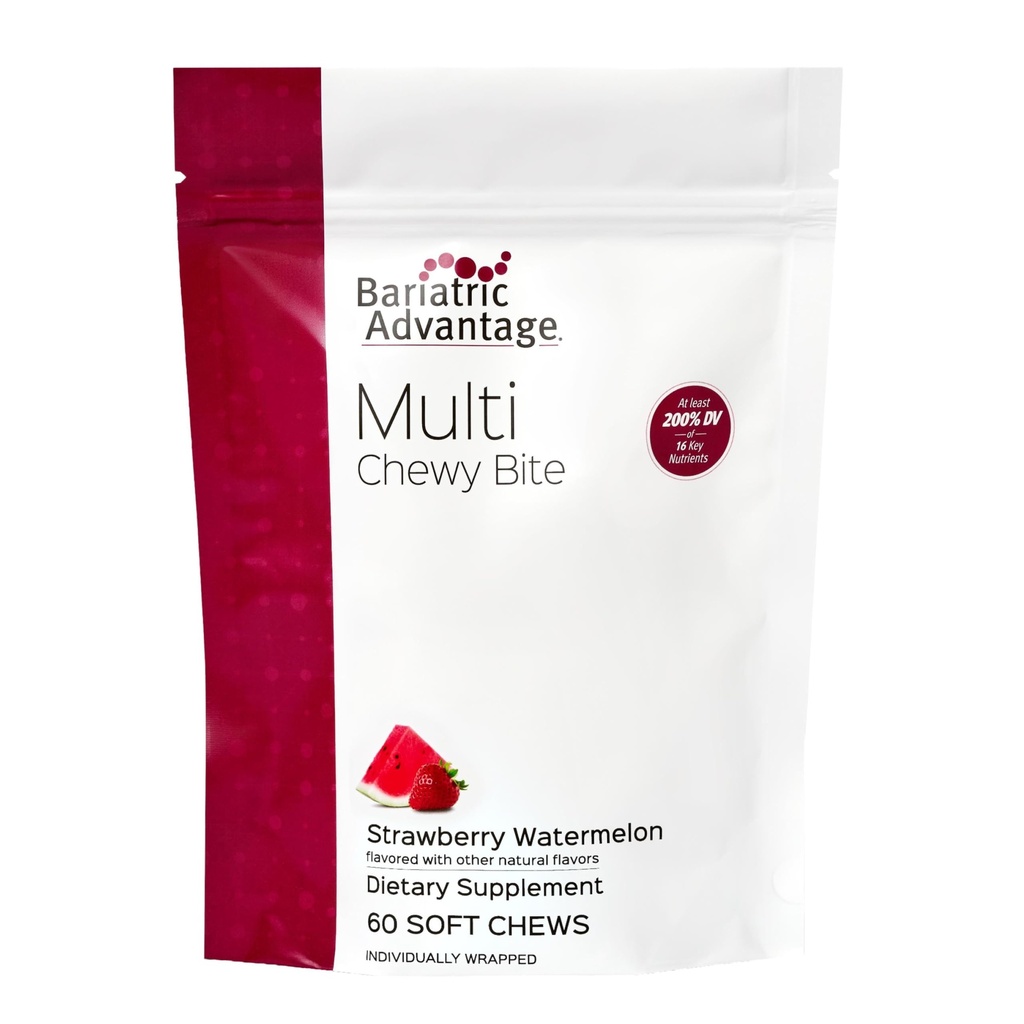 Bariatric Advantage Multi Chewy Bite - Soft Chew Multivitamin for Bariatric Surgery Pacientes - Multivitamínico Chewable con ácido fólico, vitamina D3 &amp; Más - Strawberry Watermelon Flavor - 60 Conde