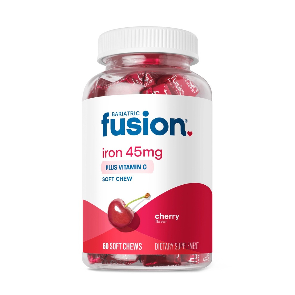 Bariatric Fusion Iron Suplemento para Mujeres Anemia Silencioso Hierro Chewable con Vitamina C tóxico Cherry Flavored Soft Chew tóxico Gentle on Stomach Ferrous Fumarate for Women and Men TEN Gluten Free TEN 60 Con