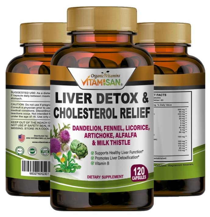 VITAMISAN Liver Cleanse Detox Suplementos con Milk Thistle-Fennel-Alfalfa-Vitamin B-Artichoke-Dandelion Root Soporte Hombres &amp; Mujeres 120 Caps Detox Cleanse &amp; Boost Immune