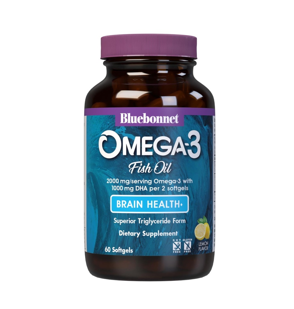 Bluebonnet Nutrition Omega-3 Brain Formula Natural Wild Caught Triglyceride Form DHA 860 mg EPA 120 mg - Cognitive Health & Wellness Support Suplemento Gluten-Free - 60 Softgels
