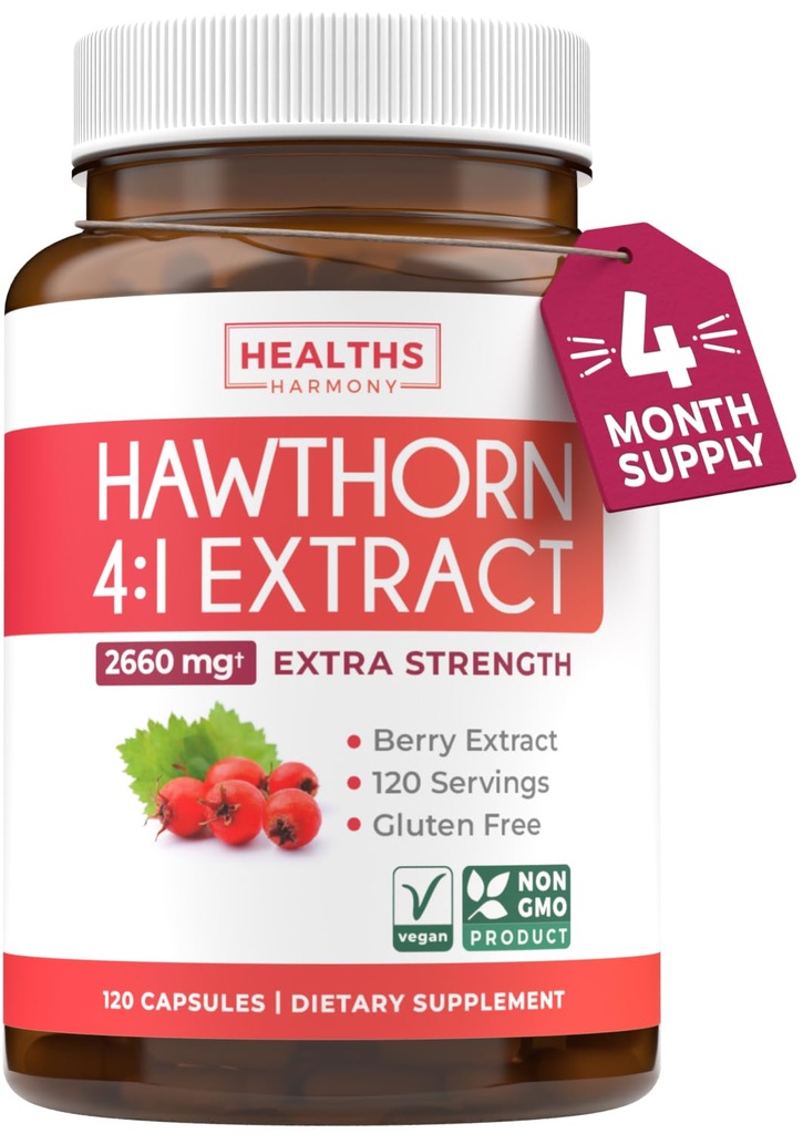 Super Potent Hawthorn Berry Extract Capsules - Suplemento de Berry Hawthorn Hecho de Concentrado de Fuerza Extra para apoyar la salud cardíaca y digestiva - Vegan Non-GMO & Gluten Free (4 Month Supply)