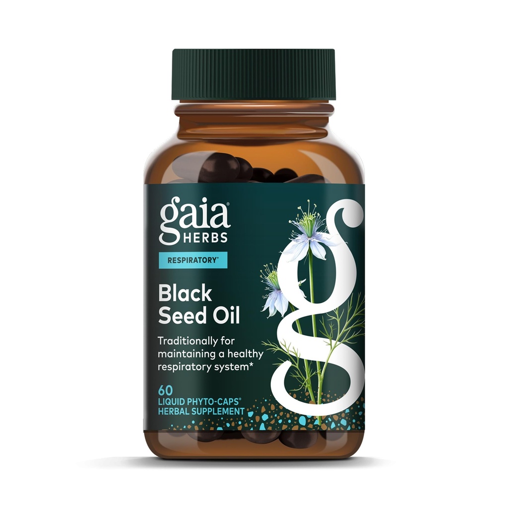 Gaia Herbs Black Seed Oil - Cold-Presed Capsules for Lung, Respiratory, and Antioxidant Support - with Organic Nigella Seed Oil - Herbal Supplement - 60 Vegan Liquid Phyto-Capsules (30-Day Supply)