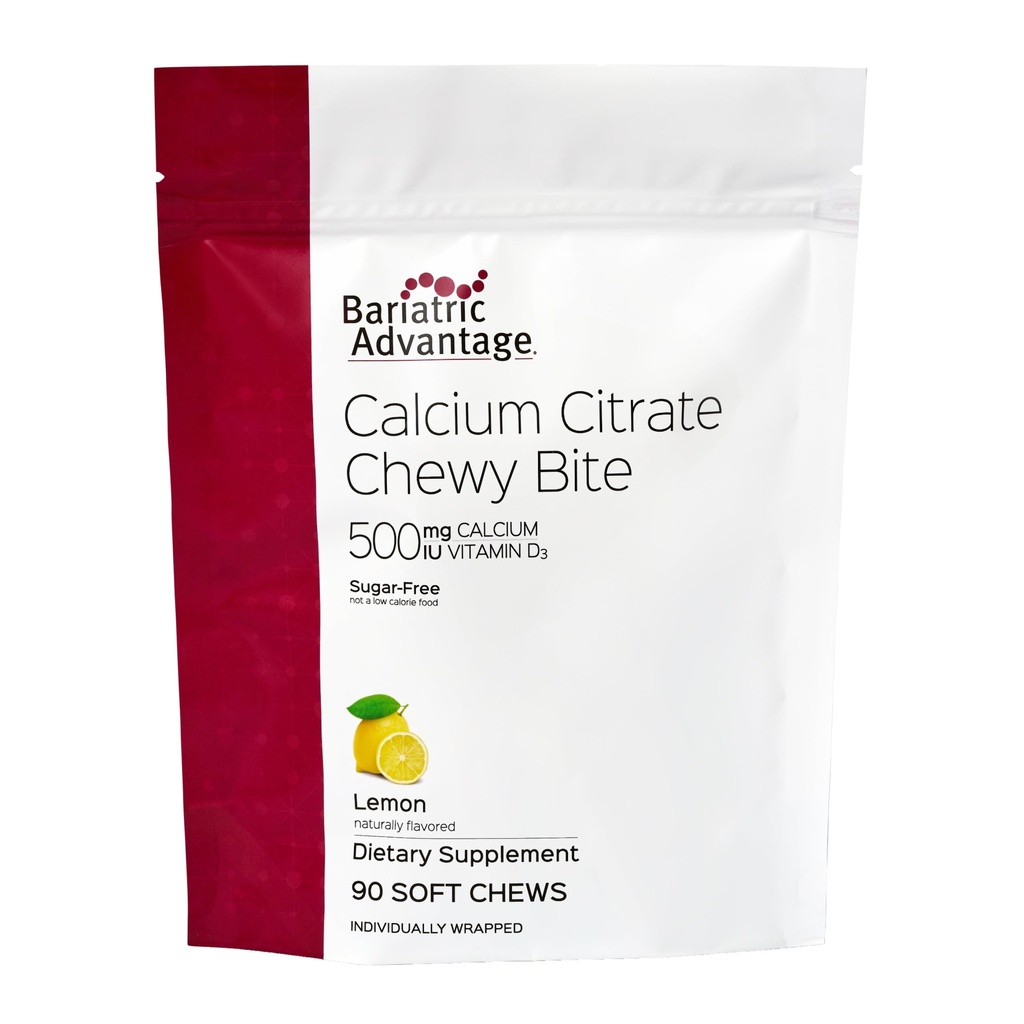 Bariatric Advantage Calcium Citrate Chewy Bites 500 mg - Highly Absorbable & Digestible - Vitamina D3 - Suplemento Calcium Fácilmente Chewable - Lemon Flavor - 90 Cuenta