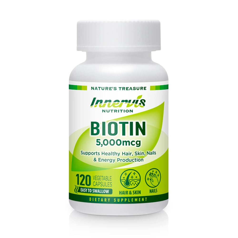 Biotina de alta potencia 5000mcg – apoya el cabello, la piel &amp; salud de uñas, 120 cápsulas vegetales