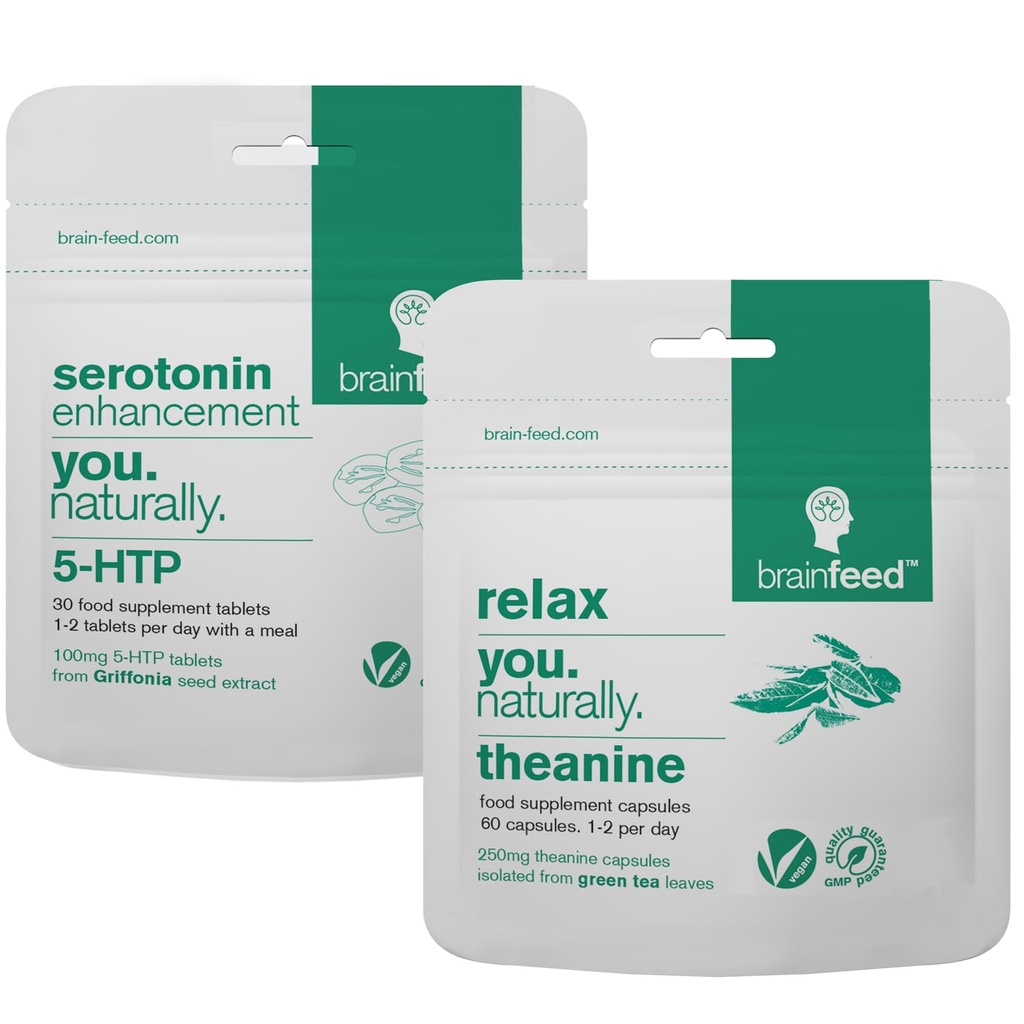 Suplementos de serotonina " Natural l theanine ← Serotonin Mood Support " Stress Relief Supplements TEN 5HTP 100mg + 250mg L theanine Capsules TEN 2 Month Supply ANTE Vegan