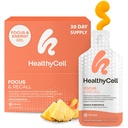 Healthycell Focus " Recall, Daily Liquid Brain Supplement for Focus " Memory - Nootropics Supplement for Concentration " Alertness with L-Theanine, Omega-3 " Taurine - 30 Gel Packs
