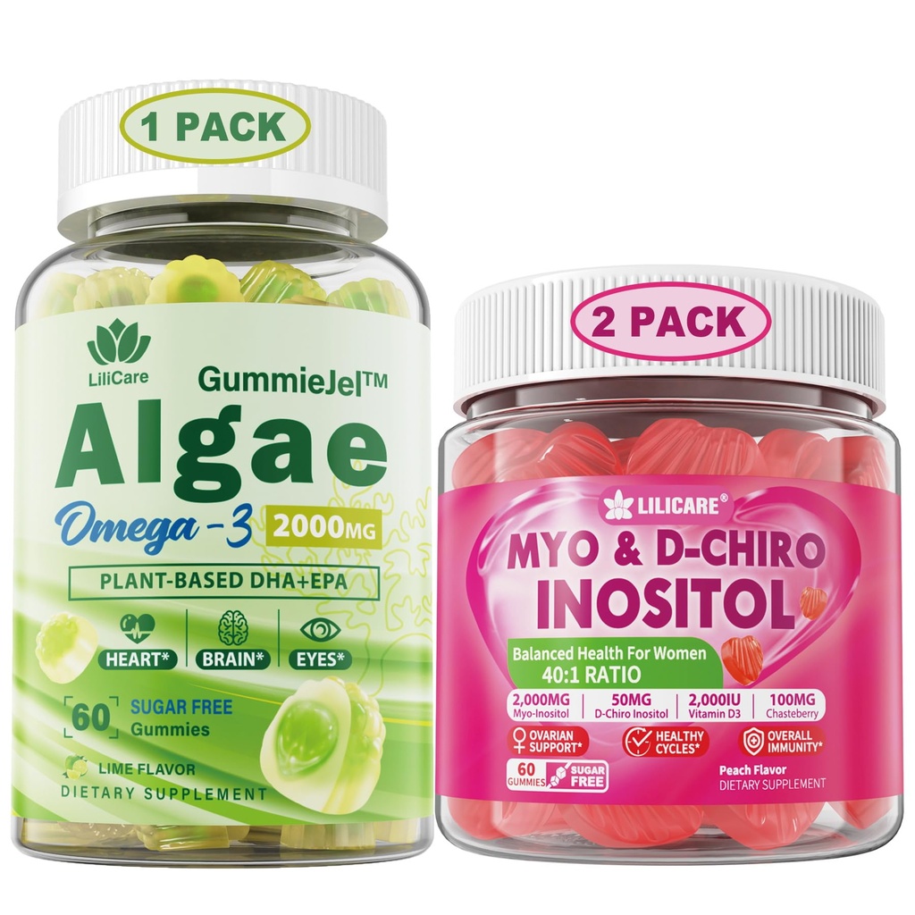 LILICARE Bundle: Vegan Omega 3 Suplemento Gummies & Inositol Gummies Ideal 40:1 Ratio Myo &amp; D-Chiro Inositol