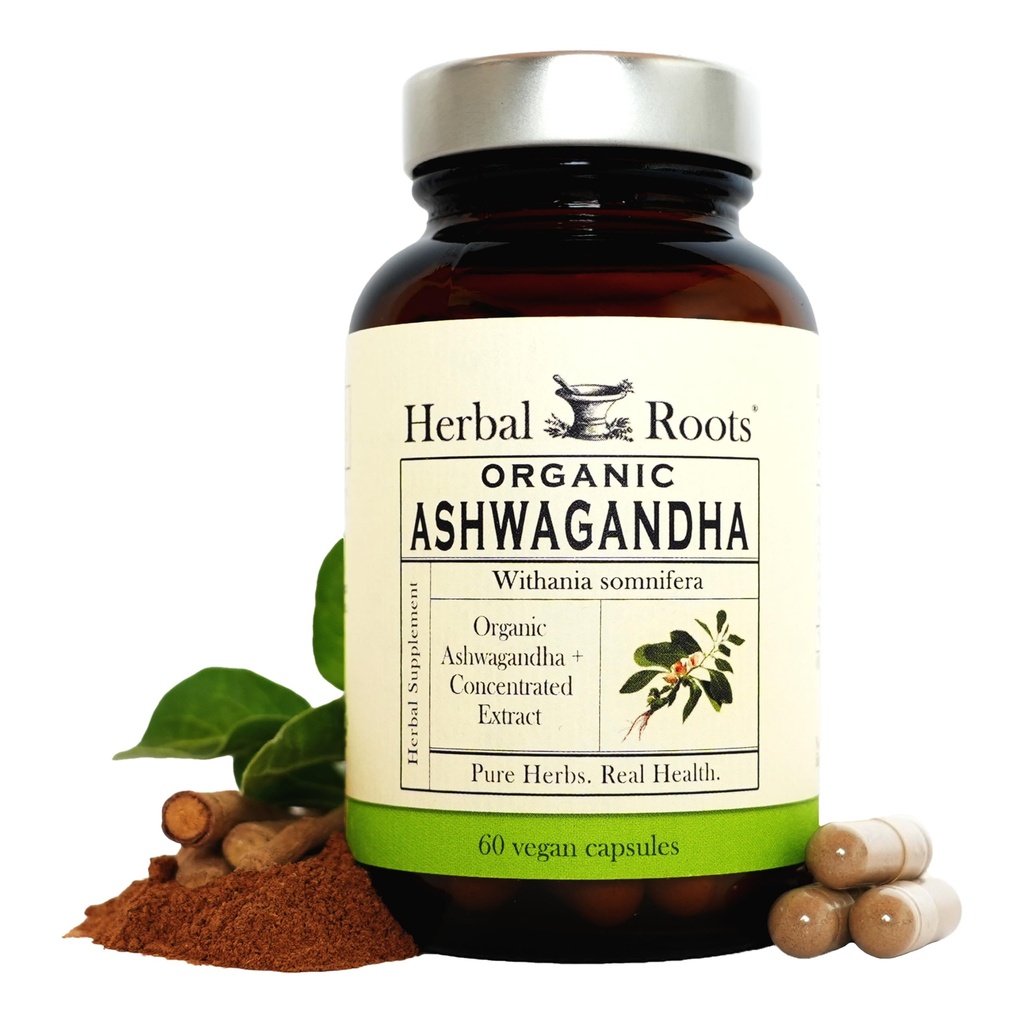 Herbal Roots Ashwagandha Capsules ← Extra Strength 1000mg por Serving Silencio Ayurvedic para la salud general para hombres y mujeres latitud 60 Vegan Capsules