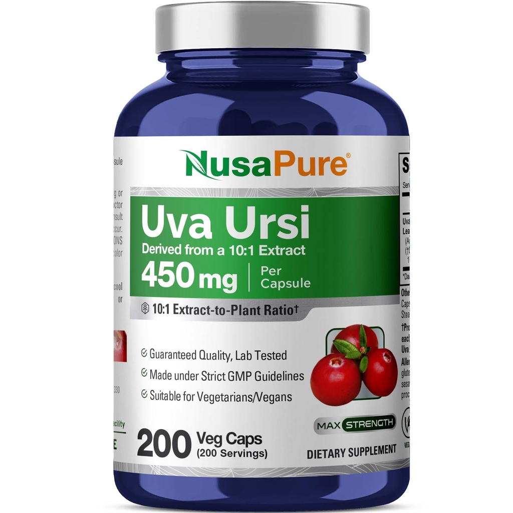 NusaPure Uva Ursi 10:1 Extracto, 450 mg Equivalente a 4.500mg 200 gorros vegetarianos (No-GMO, Vegan) Bearberry