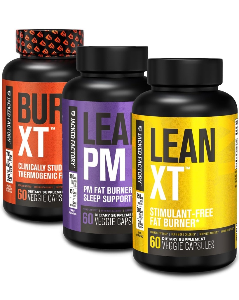 Burn-XT Thermogenic Fat Burner, Lean PM Nighttime Fat Burner &amp; Sleep Aid, Lean-XT Caffeine Free Fat Burner