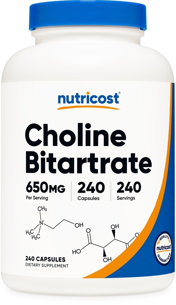 Nutricost Choline Bitartrate 650mg, 240 cápsulas vegetarianas - Non-GMO, Vegetarian Friendly, Gluten Free