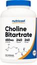 Nutricost Choline Bitartrate 650mg, 240 cápsulas vegetarianas - Non-GMO, Vegetarian Friendly, Gluten Free