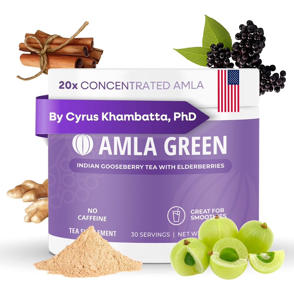 Amla Powder &amp; Immunity Blend Superfood Supplement with Elderberry, 20x Ultra Concentrated Amla, Immune Support, Made with Ginger, Cinnamon, Peppermint, Indian Gooseberries, Immunity, 30 Servings