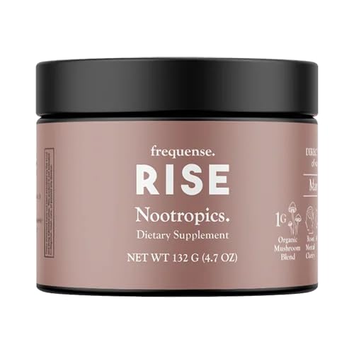 FREQUENSE - Rise Nootropic Tub - Mango Lemonade Flavor - Apoya el rendimiento cerebral & Clarity - con hongos, vitaminas B &amp; café verde - 132g