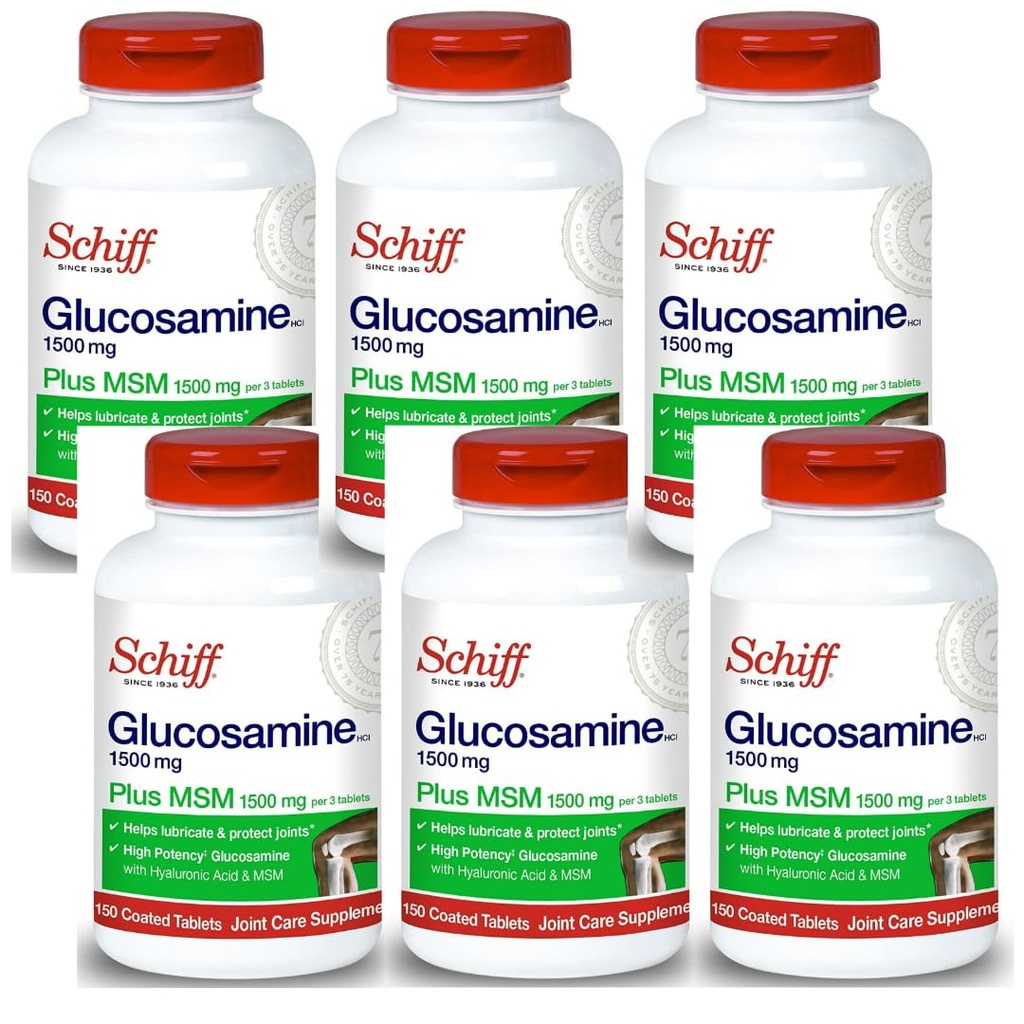 Schiff Glucosamine 1500mg Plus MSM y ácido hialurónico, 150 tabletas - Suplemento Conjunto (Pack of 6)