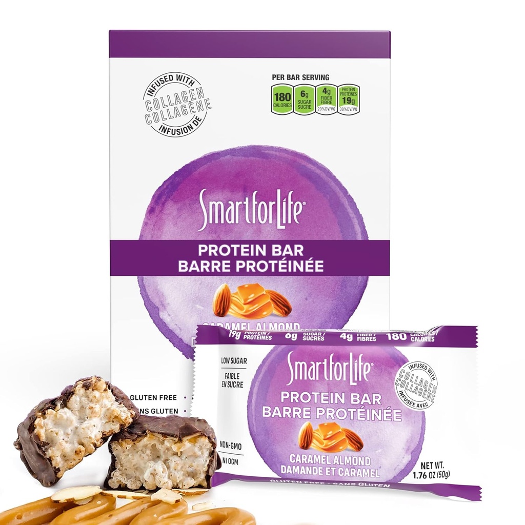 Smart for Life High Protein Bars - Almendra Caramel - Crunchy 19g Protein Bares – 12 Bares - Caramel Protein Bar