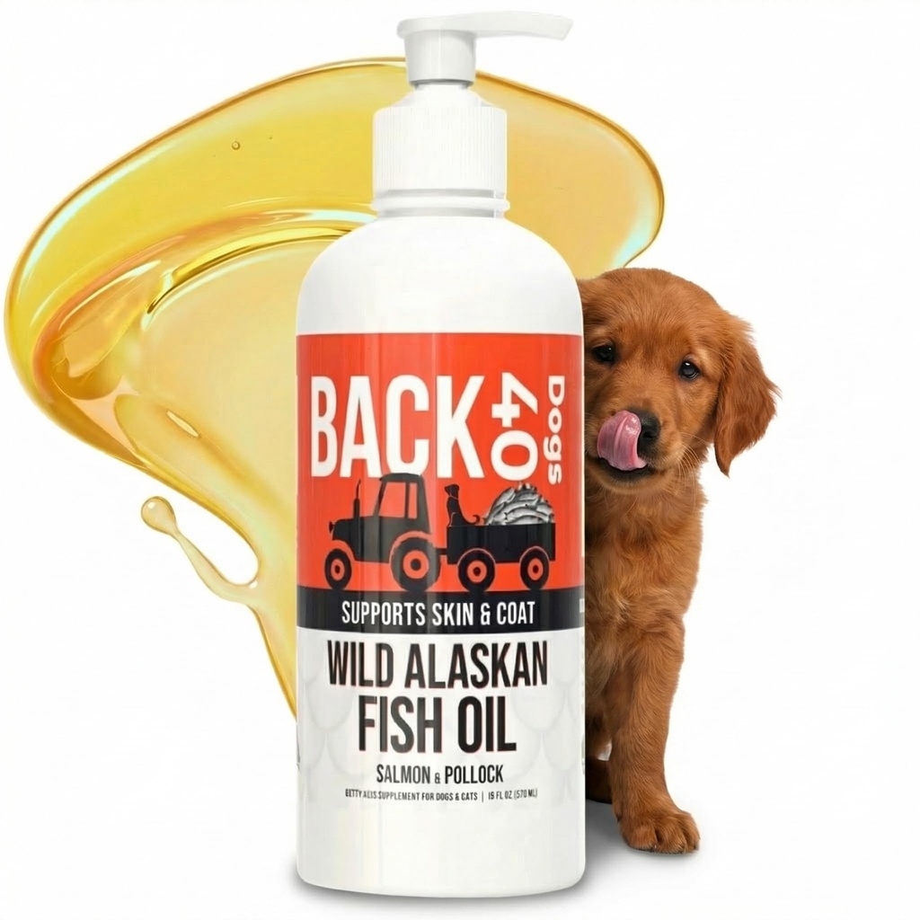 Black 40 perros Wild Alaskan Fish Oil for Dogs, Skin and Coat Supplement for Dogs & Cats, Omega-3-Rich Salmon and Pollock Oil, EPA & DHA Dog Salmon Oil for Brain, Heart, and Joints 16 fl oz (473 ml)