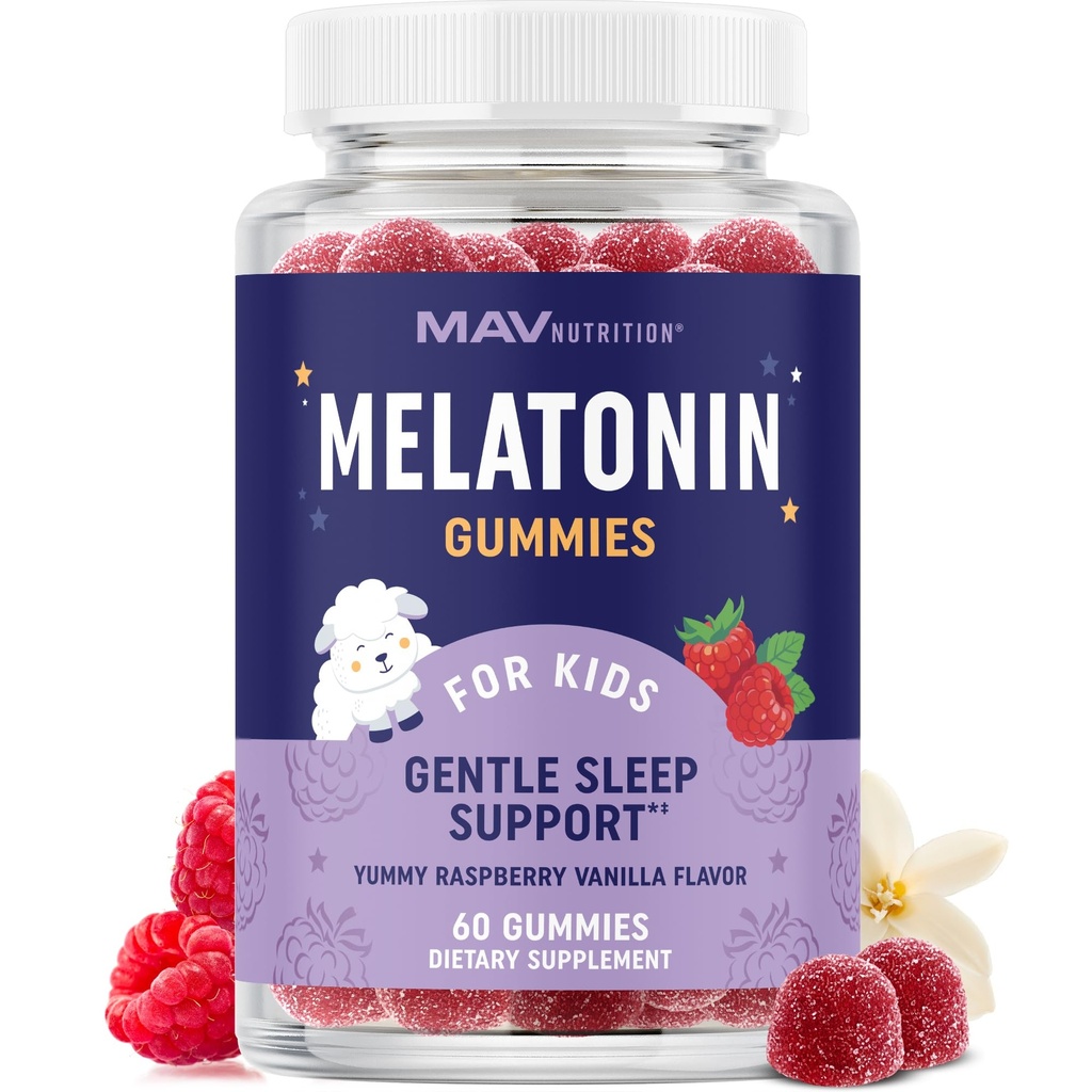 Melatonin Gummies for Kids ← 0,5mg Per Gummy ← Gentle Rest Support for Children Ages 2+ ← Ayuda para el descanso a bajo nivel para los niños ← con Lemon Balm &amp; Chamomile ← Non-GMO, Third-Party Tested 60ct