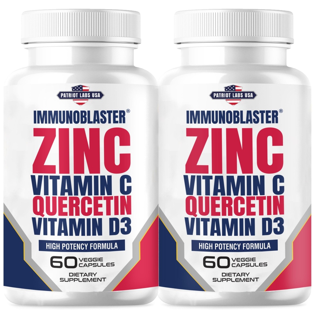 (2 Pack) InmunoBlaster Zinc Quercetin 500mg con vitamina D y C Antioxidante Immune Support High Potency Quercetin Zinc Suplemento para Hombres y Mujeres - Gluten, Soy, " Dairy Free - 120 Conde (Twin Pack)