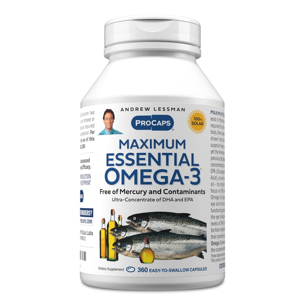 ANDREW LESSMAN Maximum Essential Omega-3 Desflavored, 360 Softgels - Ultra-Pure Omega-3 Fish Oil 1200 mg-High DHA, No Mercury Supplement-Small, Easy to Swallow Fish Oil Capsules