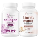 Micro Ingredientes Complejo Multi Collagen para Mujer &amp; Lions Mane Suplemento 240 Veggie Capsules Bundle 2 Pack ← Peptides Grass-Fed Collagen ← Superfood Mushroom Antioxidantes con L-Ergothioneine