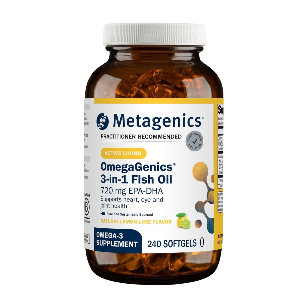 Metagenics OmegaGenics Fish Oil EPA-DHA 720 mg - High Potency Omega-3 Supplement* - Supports Heart, Joint, Brain & Immune Health* - Sustainably Sourced, Purity-Tested Fish Oil - 240 Softgels