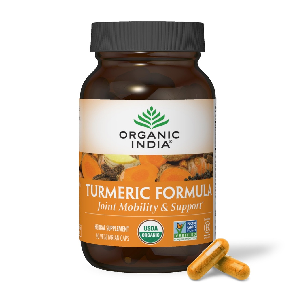 ORGANIC INDIA Curcumina Turmérica con Pepper Negro - Suplemento Turmérico Orgánico y Suplemento Curcumín, cápsulas Turméricas, soporte conjunto &amp; soporte del sistema inmunitario, raíz completa, trikatu - 90 cápsulas