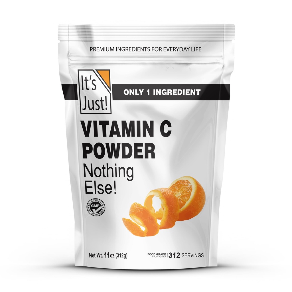¡Es justo! - Vitamina C Powder, 100% L-Ascorbic Ácido, Grado de Alimentos, Apoyo Inmunitario, Cosméticos caseros (11oz)
