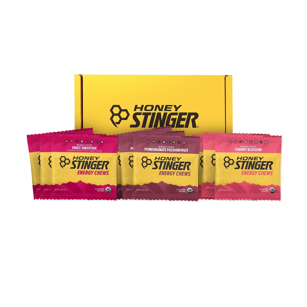 Honey Stinger Organic Energy Chew Variety Pack TENIDO 3 Pack Cada uno de Fruit Smoothie, Pomegranate Passionfruit y Cherry Blossom ANTE Gluten Free &amp; Caffeine Free  tolera Sports Nutrition for All Exercises