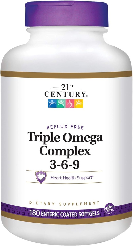 Suplemento dietético del siglo 21 Complejo de Omega triple 3-6-9 Coated Softgels, botellas de 180 puntos (Pack of 2)