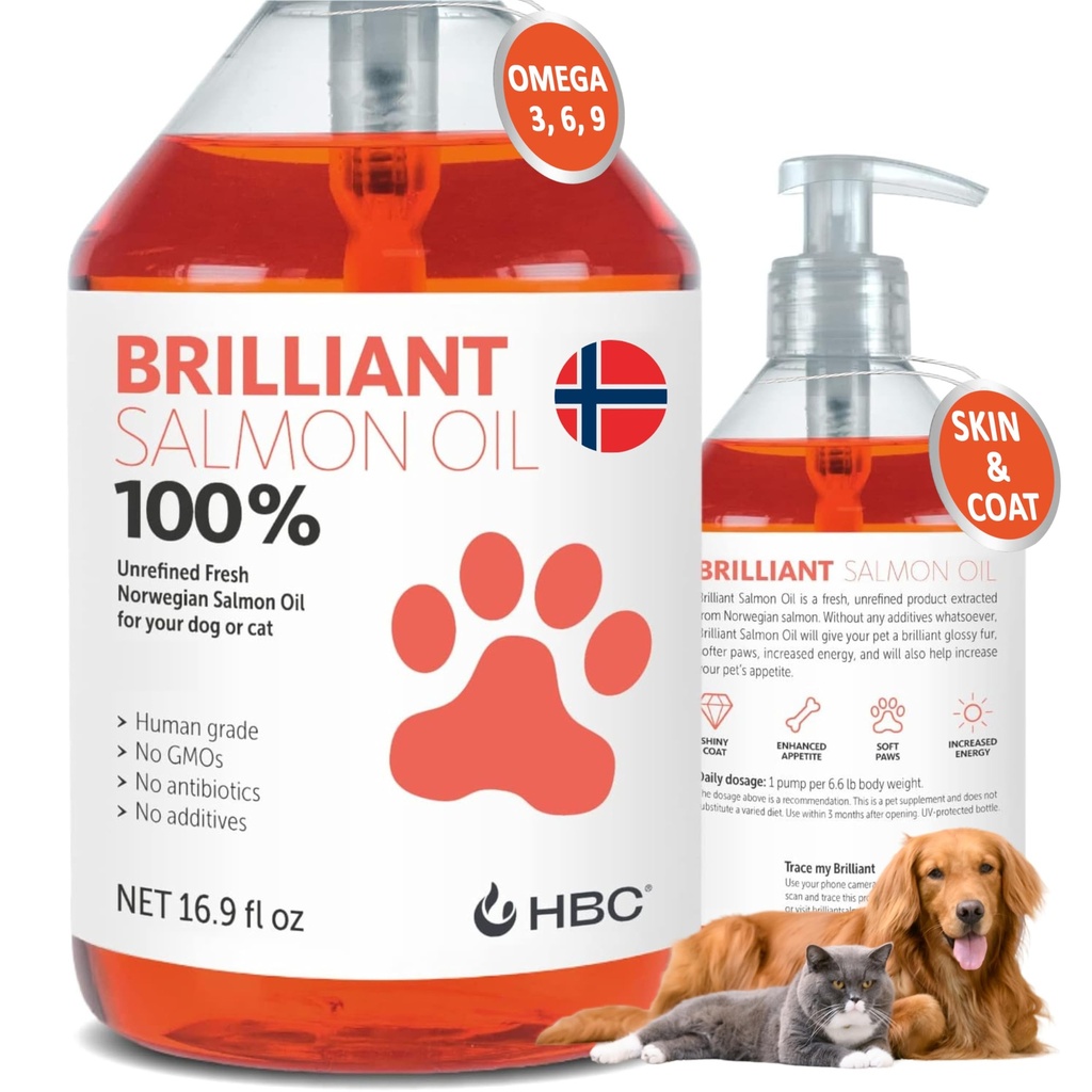 Aceite de salmón para perros - Esquí saludable " Cuna " , Todo Natural Norwegian Fish Oil Food Supplement for Pets, Omega 3 EPA DHA, Ideal para cama, alergia, picazón, piel seca, salud conjunta " - 16.9 Oz