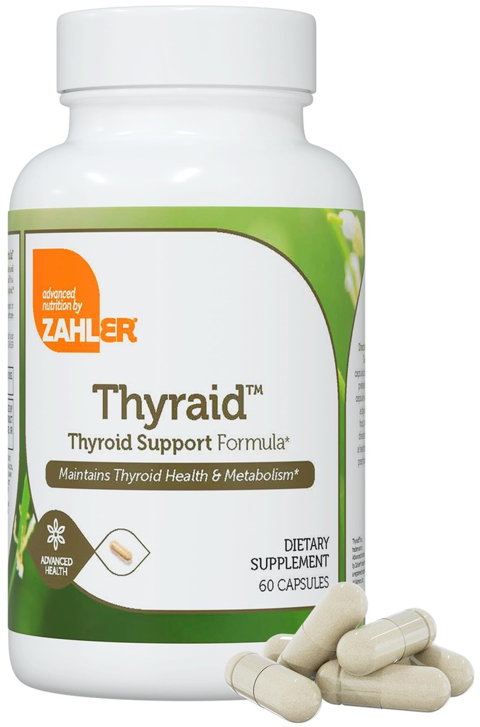 Zahler Thyraid - Complejo de soporte para tiroides con yodo, Zinc, L-Tyrosine, Ashwagandha, Forskholii - Soporte para tiroides puro para mujeres y hombres - Kosher Gluten Free Non-GMO Thyroid Supplement (60 Capsules)