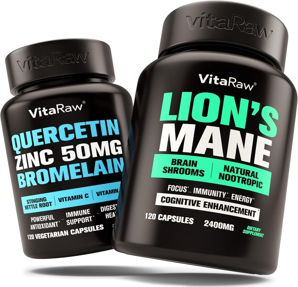 Lions Mane Mushroom Capsules + Zinc Quercetin con Bromelain Suplemento