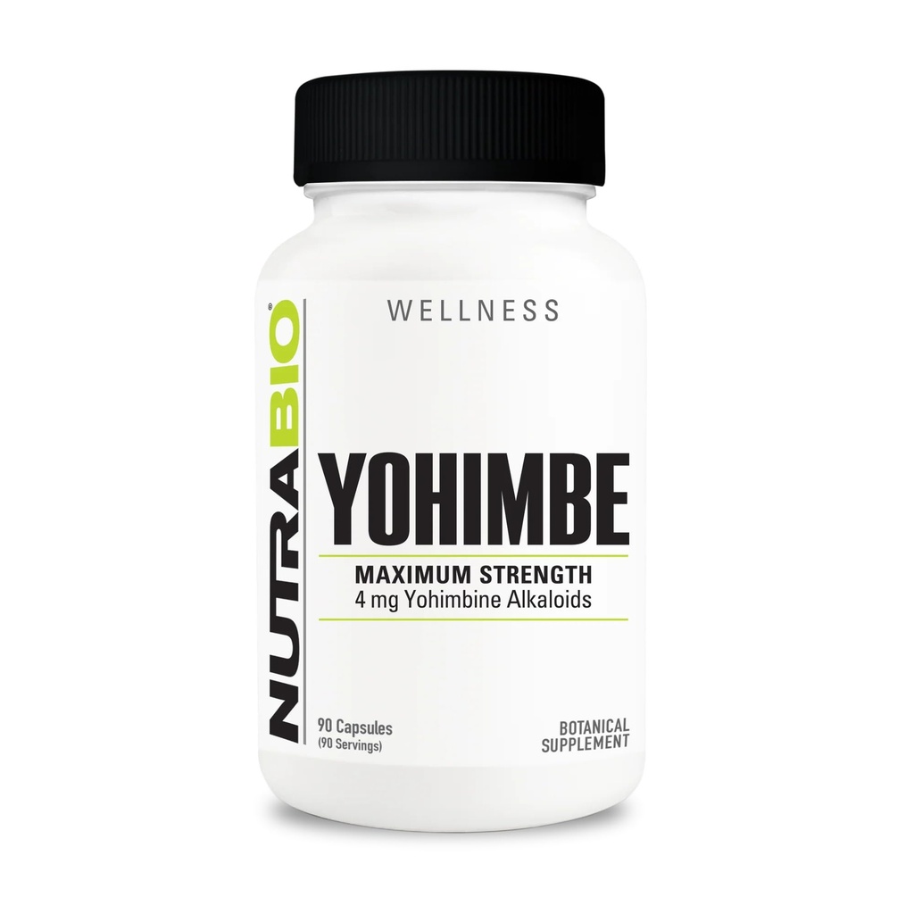 NutraBio Yohimbe (4mg)- Yohimbe Suplemento para Hombres y Mujeres- Yohimbe Bark Extracto- 4mg- 90 cápsulas vegetales