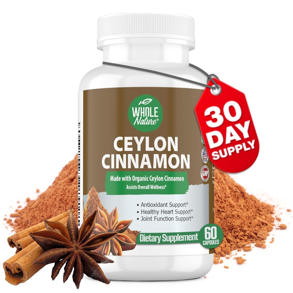 Cápsulas de canela 1200mg. Suplemento de canela de Ceilán Orgánico, Cállas de canela Apoyo Corazón, Cerebro, Hueso, Conjunto, Metabolismo. True Cinnamon Powder, Non-GMO, Gluten Free, Vegan 60 ct (1)